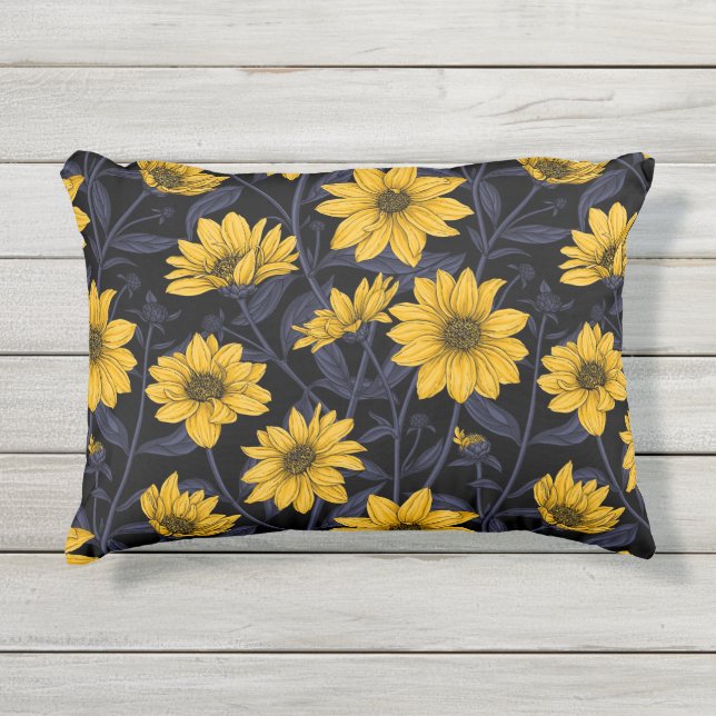 Cojín De Exterior Sunroot, girasol salvaje en amarillo y azul (Anverso)