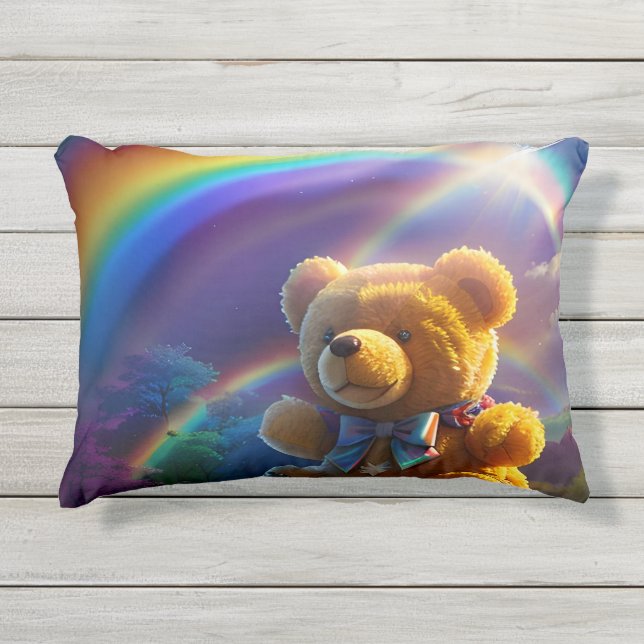 Cojín De Exterior Sunshine Rainbow Teddy Bear Wonderland (Anverso)
