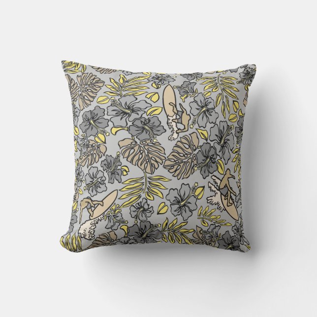 Cojín De Exterior Surf Pareau Hawaiian Hibiscus Surfing - Neutral (Anverso)