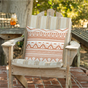 Cojín De Exterior Tan Brown Ivory Cream Zigzag Stripes Arte Tribal