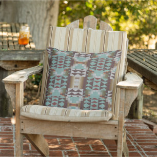 Cojín De Exterior Taupe gris marrón rojo turquesa azul arte tribal