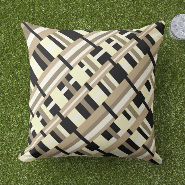 Cojín De Exterior Taupe, Tan, Negro, Blanco Diagonal (Césped)