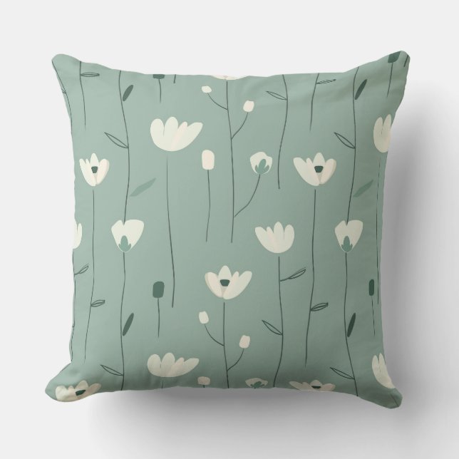 Cojín De Exterior Teal Green Floral Throw Pillow (Anverso)