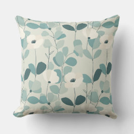 Cojín De Exterior Teal Green Floral Throw Pillow