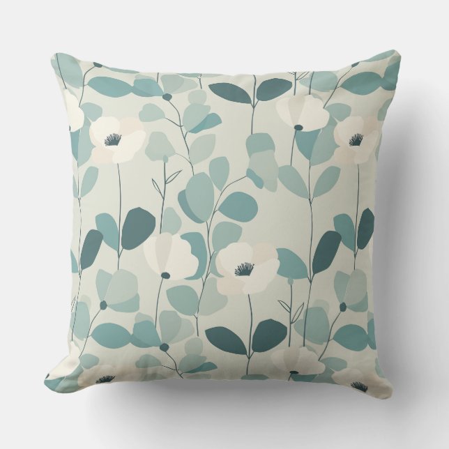 Cojín De Exterior Teal Green Floral Throw Pillow (Anverso)