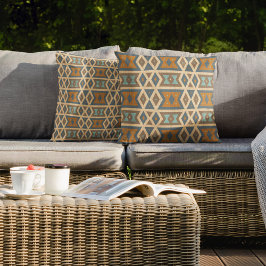 Cojín De Exterior Terracota azul turquesa Verde azulada arte tribal 