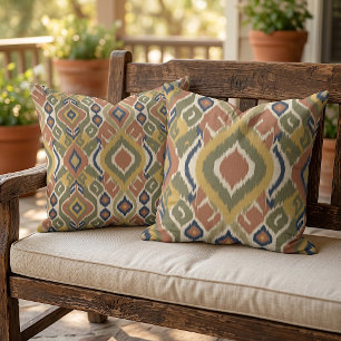 Cojín De Exterior Terracota Ikat Tribal Arte Verde Oliva Ocra