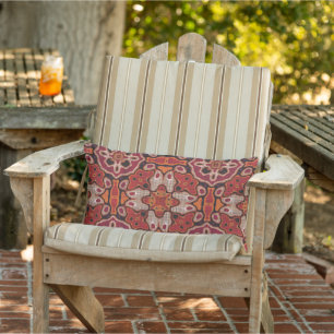 Cojín De Exterior Terracota roja marrón beige arte tribal naranja