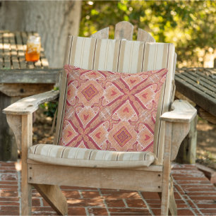 Cojín De Exterior Terracota Rojo Marrón Óxido Naranja Arte Tribal