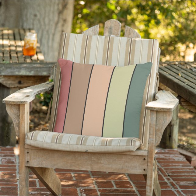 Cojín De Exterior Terracota Verde Negro Marrón Sobre Papel Acuático (Silla)