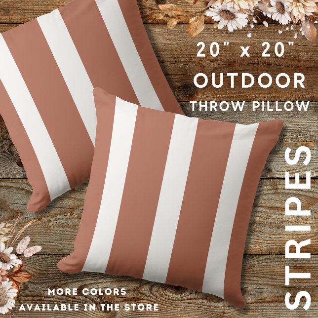Cojín De Exterior Terracota Y Tierras Blancas Granja Rústica (Terracotta And White Outdoor Striped Throw Pillows 20" x 20")