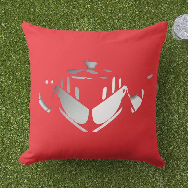 Cojín De Exterior Tetera + Tazas de Té Rojas (Césped)