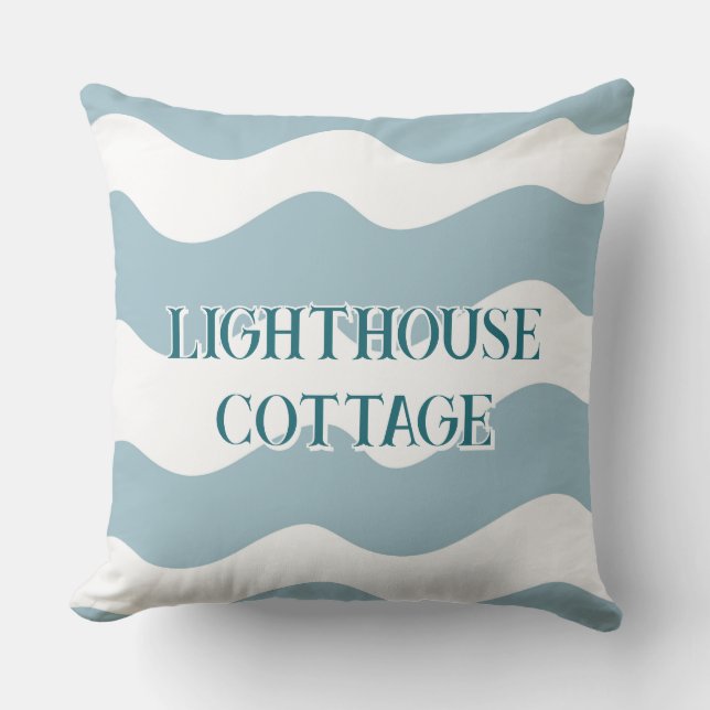 Cojín De Exterior Texto editable de las ondas azules pálidas (Anverso)