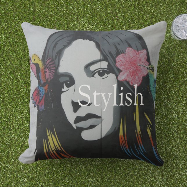 Cojín De Exterior Texto personalizado Diseño gráfico de acuarela pin (Césped)