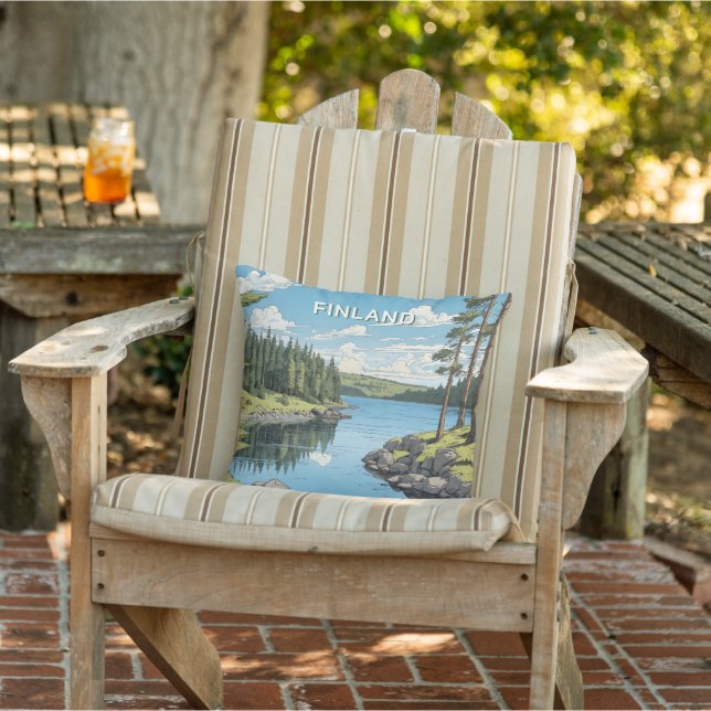 Cojín De Exterior Texto personalizado Ilustracion natural de Finland (Silla)
