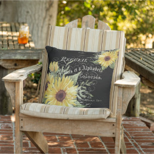 Cojín De Exterior Tipografía de época y girasoles en negro