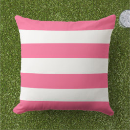 Cojín De Exterior Tira horizontal ancha rosa audaz y blanca