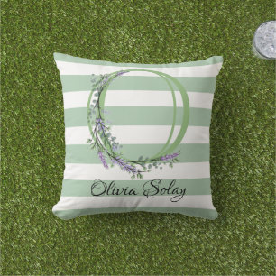 Cojín De Exterior Tiras verdes blandas monograma lavanda verde veget