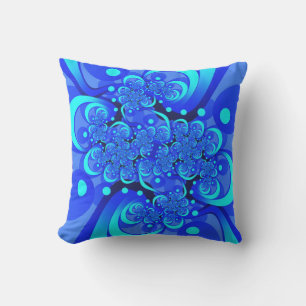 Cojín De Exterior Tonos de azul Arte fractal abstracto moderno