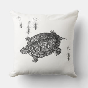 Cojín De Exterior Tortuga acuática negra y blanca