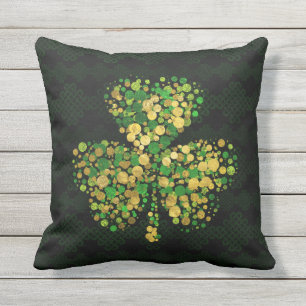 Cojín De Exterior Trébol irlandés decorativo - oro y verde del