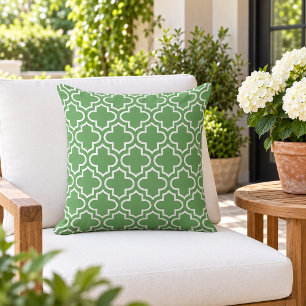 Cojín De Exterior Trellis de Cuatro Hojas Verde Clásico Blanco