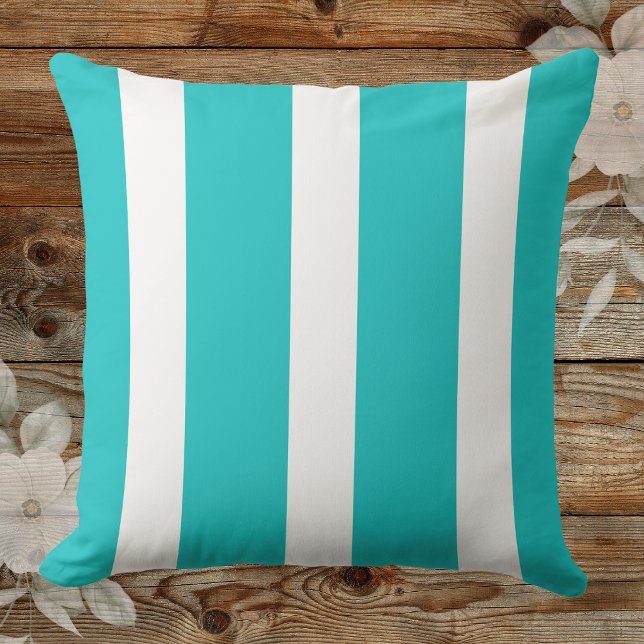 Cojín De Exterior Trendy Deep Aqua And White Awning Striped (Subido por el creador)