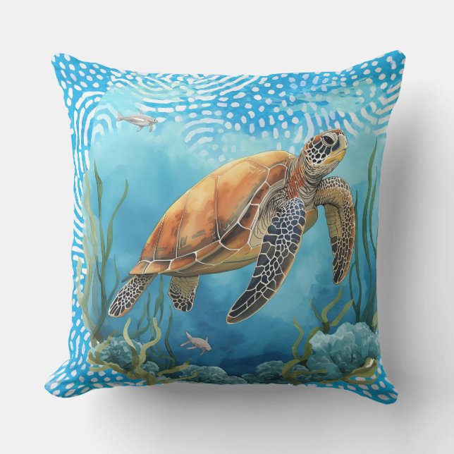 Cojín De Exterior Tropical Sea Turtle and Sea life (Anverso)