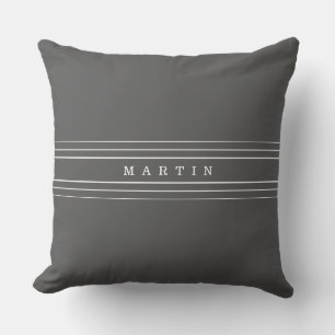 Cojín De Exterior Tu texto personalizado y rayas modernas Gris y b