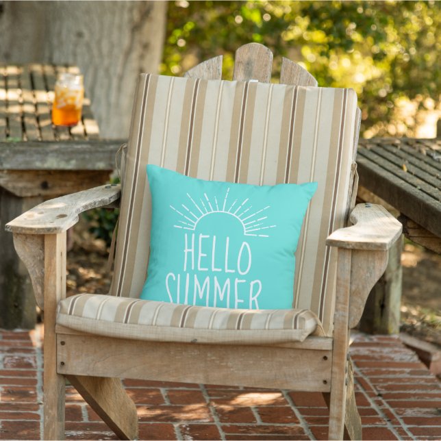 Cojín De Exterior Turquoise Hello Summer Typography Home Decour (Silla)