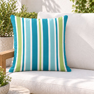 Cojín De Exterior Verde aqua teal colorido de raya vertical