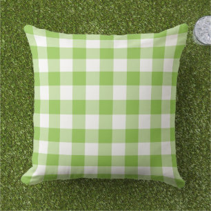 Cojín De Exterior Verde Lima Audaz Cuadro de Gingham Blanco