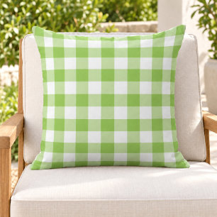 Cojín De Exterior Verde Lima Audaz Cuadro de Gingham Blanco
