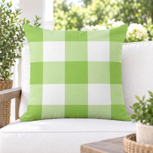 Cojín De Exterior Verde Lima Blanco Grande Cuadro de Gingham