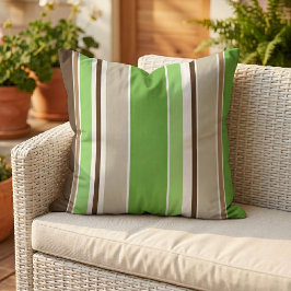 Cojín De Exterior Verde Lima Marrón Oscuro Caqui Beige Blanco Rayas