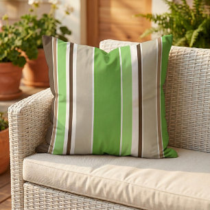 Cojín De Exterior Verde Lima Marrón Oscuro Caqui Beige Blanco Rayas