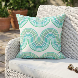 Cojín De Exterior Verde menta elegante azul turquesa patrón de onda