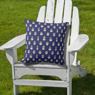 Cojín De Exterior Vida de Cactus, fondo azul profundo