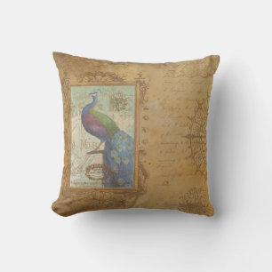 Cojín De Exterior Vintage Peacock Marrón Papel antiguo al aire libre