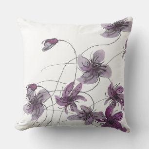 Cojín De Exterior Violetas Silvestres Floral Boho Acuarela Pintado a