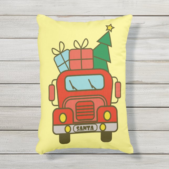 Cojín De Exterior Vista frontal del camión Santa Feliz Navidad (Frente (Vertical))