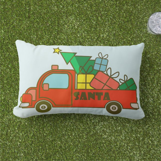 Cojín De Exterior Vista lateral del camión Santa Feliz Navidad (Césped)