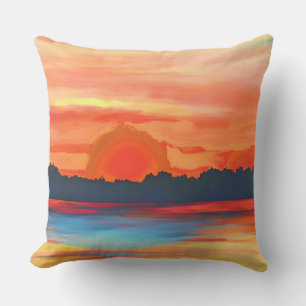 Cojín De Exterior Vivid Ocean Sunset en Fiery Naranja