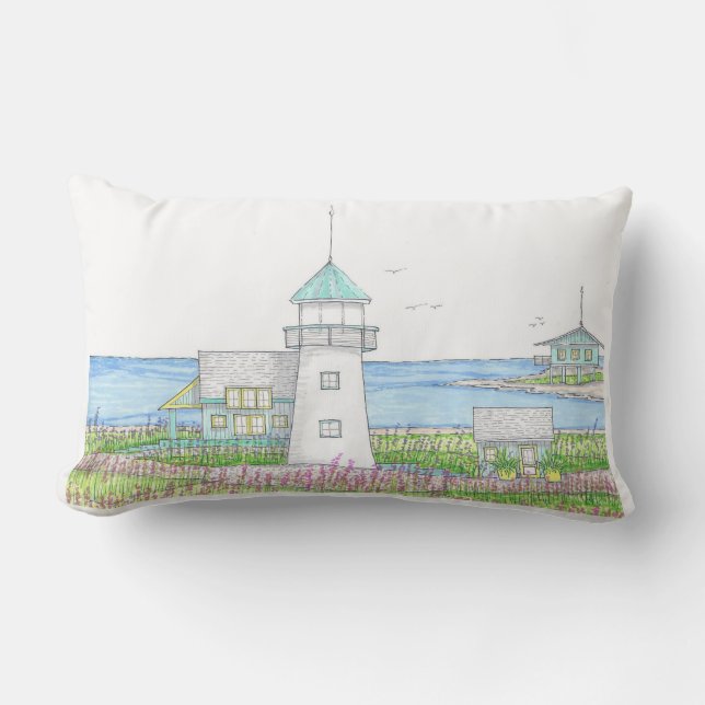 Cojín De Exterior White Lighthouse Lumbar Pillow (Anverso)