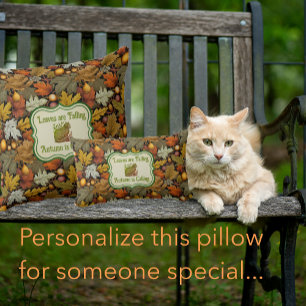 Cojín De Exterior William Morris deja otoño con gato personalizado