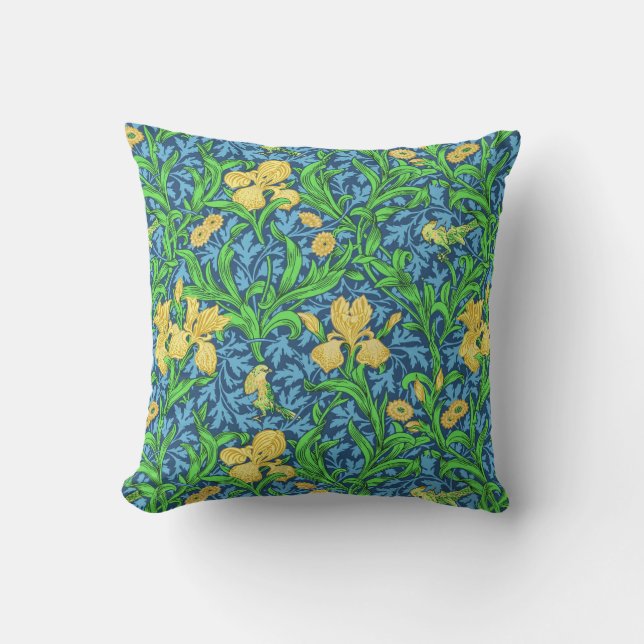 Cojín De Exterior William Morris Irises, amarillo y azul cobalto (Anverso)