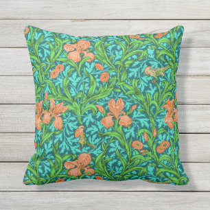 Cojín De Exterior William Morris Irises, Naranja y turquesa