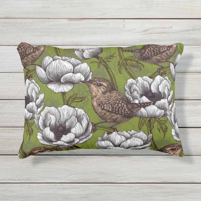 Cojín De Exterior Wrens in the white anemone garden (Anverso)
