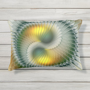 Cojín De Exterior Yin Yang Verde Amarillo Fractal Abstracto Colorido