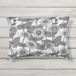 Cojín De Exterior Zinnias, monocromo en blanco